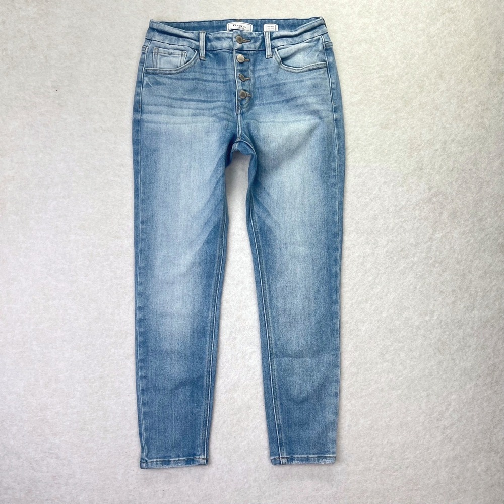 KanCan Signature Ankle Skinny Jeans Womens 28 Light Wash Button Fly Frayed Hem
